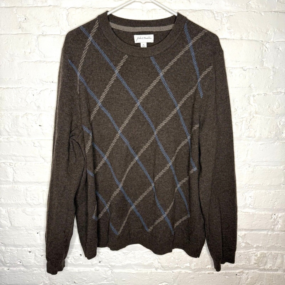 John W Nordstrom Cashmere Sweater Size XL Brown Diamond Argyle Pattern